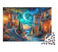 Noche Mediterránea Cielo Estrellado Puzzle para Adultos Puzzle de 1000 Piezas Paisaje de ensueño Ambientación Familiar Decoración 52x38cm/1000pcs