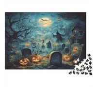 Noche Misteriosa Puzzle de 1000 Piezas Calabaza Halloween para Adultos Papel Desafío Mental Cementerio Decoración Pared 70x50cm/1000pcs