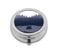 Noche oscura sombría con una silueta de animal con ajuste de luna llena, bolsillo redondo personalizado plateado de 2.1 pulgadas - 3 compartimentosBox/pastillero bolsillo