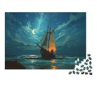 Noche Velero Luz de la Luna Puzzle 1000 Piezas Velero Luna Cartón para Adultos Noche Familiar para Decorar Mejor Regalo Oferta Precio Económico 52x38cm/1000pcs