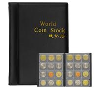 NOCHME Album Monedas Coleccion 120 Bolsillos 3x3 Cm/ 1.2 X 1.2 Pulgadas Antioxidante Organizar Y Exhibir Colección De Monedas Mundiales De Cuero World Coin Stock Album Negro