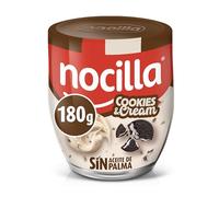 Nocilla, Cookies&Cream, Crema de Leche y Avellanas con Trocitos de Galleta de Cacao, sin Aceite de Palma - Vaso Reutilizable 180g