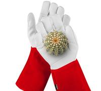 NoCry Long Leather Gardening Gloves for Women and Men; Near Thorn Proof for Cactus, Rose and Blackberry Pruning, General Yard Work and Garden Gloves; Reinforced Palms and Fingertips; Red; XL