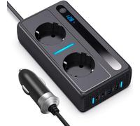 NODELINK Cargador para Coche 6 en 1 12V a 220V 300W - Inversor Multifunción con 2 Enchufes AC, 2 USB-A y 2 USB-C PD