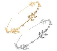 NODG Tiaras de hojas de 2 piezas - Diademas de hojas plateadas con tiaras doradas de cristal para mujer, tocado de novia y accesorios para el cabello de boda
