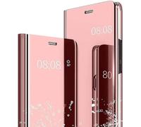 Nodigao Cuero Funda para iPhone 15 Smart View Antigolpes Libro Flip Duro PC Dibujos 360 Carcasa Case Bumper Kawaii Resistente Cover - Oro Rosa