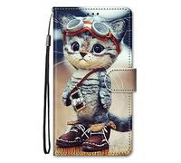 Nodigao Cuero Funda para Samsung Galaxy Galaxy A16 4G 5G Antigolpes Libro Billetera Magnetica Flip Silicona Dibujos Animal Motivo 360 Carcasa Case Bumper Cover - Gato
