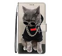 Nodigao Cuero Funda para ZTE Blade A55 / A35 Antigolpes Libro Billetera Magnetica Flip Silicona Dibujos Animal Motivo 360 Carcasa Case Bumper Cover - Gato