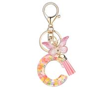Nodigao Nombre Letra inicial Llavero Letter Keychain Rosa Llaveros de Coche para Mujeres Encantos Resina para Llave de Puerta - C