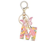 Nodigao Nombre Letra inicial Llavero Letter Keychain Rosa Llaveros de Coche para Mujeres Encantos Resina para Llave de Puerta - M