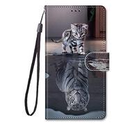 Nodigo Cuero Funda para Samsung Galaxy S22 5G Antigolpes Libro Billetera Magnetica Flip Silicona Dibujos Animal Motivo 360 Carcasa Case Bumper Kawaii Resistente Cover - Tigre