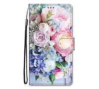 Nodigo-EU Cuero Funda para iPhone 15 Antigolpes Libro Billetera Magnetica Flip Silicona Dibujos Animal Motivo 360 Carcasa Case Bumper Cover - Flor