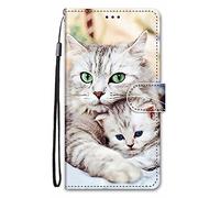 Nodigo-EU Cuero Funda para Xiaomi Redmi A1 / A2 Antigolpes Libro Billetera Magnetica Flip Silicona Dibujos Animal Motivo 360 Carcasa Case Bumper Kawaii Resistente Cover - Gato