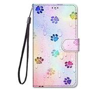 Nodigo-EU Funda Compatible para Xiaomi Redmi 13C / 13 C/Xiaomi Poco C65 Antigolpes Libro Billetera Magnetica Flip Dibujos Animal Motivo 360 Carcasa Case Bumper Kawaii Resistente Cover - Huellas