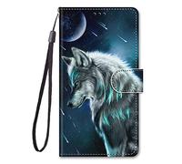 Nodigo-EU Funda Compatible para Xiaomi Redmi 13C / 13 C/Xiaomi Poco C65 Antigolpes Libro Billetera Magnetica Flip Dibujos Animal Motivo 360 Carcasa Case Bumper Kawaii Resistente Cover - Lobo