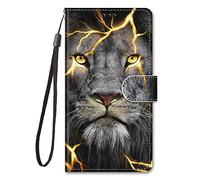 Nodigo-EU Funda Compatible para Xiaomi Redmi 13C / 13 C/Xiaomi Poco C65 Antigolpes Libro Billetera Magnetica Flip Dibujos Animal Motivo 360 Carcasa Case Bumper Kawaii Resistente Cover - León