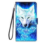 Nodigo-EU Funda Compatible para Xiaomi Redmi 13C / 13 C/Xiaomi Poco C65 Antigolpes Libro Billetera Magnetica Flip Dibujos Animal Motivo 360 Carcasa Case Bumper Kawaii Resistente Cover - Lobo b