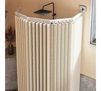 NoDrill - Barra de cortina de ducha en forma de L/U con ventosas fuertes, ajustables, resistentes al moho, cortinas plegables para bañeras, color beige, fácil instalación, solución de ahorro de