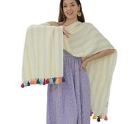 NODUM Pashmina Modelo POMMERY. Estilo contemporáneo. Fabricada en la India. Viscosa 100% mucha caída y movimiento. Suave y sedosa. 110 x 200 cm. (Borlas Colores)