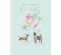 Noel Tatt Tarjeta de cumpleaños con texto en inglés "Have a Pawtastic" para mujer, diseño de bonitos perros y globos, acabado de lámina dorada en relieve, tarjeta de felicitación de cumpleaños