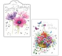 Noel Tatt Tarjetas de cumpleaños para mujer, paquete de 2 diseños florales surtidos de "Lovely Birthday", bonitas tarjetas de felicitación con temática de flores con sobres