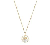 Noelani - Collar para Mujer en Plata 925 - Chapados en Oro/Dorado - con Circonita - Colgante de Círculo Sol Nácar - NOE-N0026