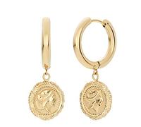 NOELANI Creoles Joyas de orejas de acero inoxidable para mujer, 3,7 cm, oro, moneda, viene en caja de regalo de joyería