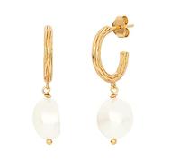 NOELANI Creoles Pendientes de plata de ley 925 para mujer, con perla cultivada de agua dulce, 3,1 cm, dorados, se entregan en caja de regalo para joyería