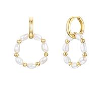 NOELANI Creoles Pendientes de plata de ley 925 para mujer, con perla cultivada de agua dulce, 3,2 cm, dorados, se entregan en caja de regalo para joyería