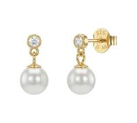 NOELANI - Pendientes de botón para Mujer en Plata 925 - Chapados en Oro/Dorado - con Circonita y Perlas - Pendiente de Botón - NOE-E0028