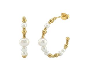 NOELANI - Pendientes de mujer de acero inoxidable - dorado/dorado - con bolas de acero y perlas - bola de aro - NOE-E0015