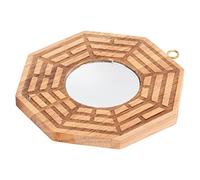 NOENNULL Bagua Espejo Espejo Cóncavo de Madera para Riqueza y Buena Suerte, Colgante de Puerta Exterior para Protección, Madera de Durazno