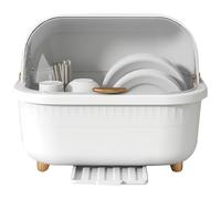 NOENNULL Caja de secado de platos, multifuncional, ahorra espacio, escurridor, secador de platos, cuenco con tapa para accesorios de cocina (blanco grande)