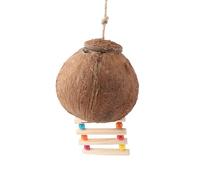 NOENNULL Casa de Coco No Tóxica con Escalera para Pájaros, Ejercicio, Flexibilidad, Nido Cómodo (Nido de Escalera de cáscara de Coco Peluda)
