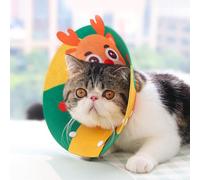 NOENNULL Collar de Cono para Gato, Suave para el Cuello, Collar de Recuperación para Gatos para Dejar de Lamer Después de la Cirugía, Isabelino Ajustable para Gatos, Gatitos (Estilo Papá Noel)