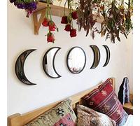 NOENNULL Juego de 5 Espejos de Fase Lunar, Decoración de Pared Acrílica, Diseño de Interiores, Espejo de Fase Lunar de Madera, Decoración de Pared Bohemia para el Hogar, Sala de Estar, (A)