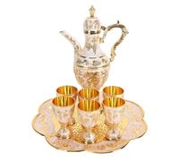 NOENNULL Juego de Tazas de café Turco, Set de Tetera de Metal Elegante y Exquisito Vintage con 6 Tazas para Decoración de Mesa de té, Regalo de Boda (Oro Blanco)