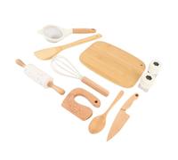 NOENNULL Juego de Utensilios de Cocina de Madera con Tabla de Cortar, Cuchara y Pala para Niños y Niñas, Juego Educativo de Utensilios de Cocina de Madera para Juegos Imaginativos, 10 Piezas de