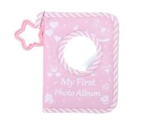 NOENNULL Mi Primer Álbum de Fotos con Anillo Colgante de Espejo Seguro Patrón de Oso Rosado Álbum de Fotos de Bebé Libro de de Tela Suave Tiene Capacidad para 17 Imágenes de 4x6