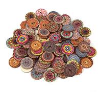 NOENNULL Paquete de 100 Botones de Madera para Coser, Botones de Madera Grandes, Patrones Mixtos, de Vintage con 2 Agujeros, Bricolaje, Costura, Manualidades, Decorativos de Grandes de 25 Mm,