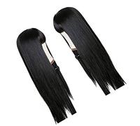 NOENNULL Peluca negra larga y recta con diseño elegante y ordenado para uso diario, cosplay y citas de mujeres, pelo sintético de alta temperatura, 25,6 pulgadas
