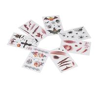 NOENNULL Tatuajes de Maquillaje Zombie con Cicatrices Falsas para Halloween, Kit de Pegatinas de Tatuaje Impermeables para Hombres y Mujeres, 7 Piezas de Tatuajes Temporales de Papel Revestido para