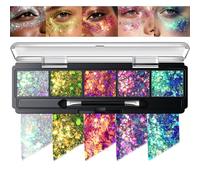Noerrors Chameleon Glitter Gel Eyeshadow Palette, Holographic Metallic Chrome Chunky Glitters Eye Shadow, Mermaid Iridescent Face Body Shimmer, Sequin Sparkly Festival Party Neon Rave Stage Makeup,05