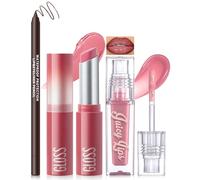 Noerrors Juego de pintalabios líquido mate, bálsamo de labios y delineador de labios, hidratante, color rosa y jugoso, brillo de labios rosa para labios secos, combinación de labios trío #04