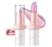 Noerrors Lápiz labial metálico con purpurina, brillo intenso, diamante resistente a la transferencia, color marrón cremoso y rosa, maquillaje de labios de larga duración para mujeres y niñas
