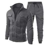 NOFS Conjunto de ropa deportiva ajustada para hombre, con cremallera, manga larga, chaqueta con tachuelas y pantalones con puños, chándal del PSG para deportes, gimnasio, trotar (gris oscuro, 3XL)