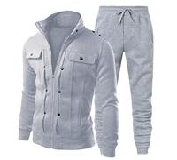 NOFS Conjunto de ropa deportiva ajustada para hombre, con cremallera, manga larga, chaqueta con tachuelas y pantalones con puños, chándal PSG para deportes, gimnasio, trotar (gris, 3XL)