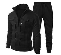 NOFS Conjunto de ropa deportiva ajustada para hombre, con cremallera, manga larga, chaqueta con tachuelas y pantalones con puños, chándal del PSG para deportes, gimnasio, trotar (negro, XXL)