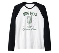Nog Hog Social Club Ponche de Huevo Cóctel Divertido Navidad 2025 Camiseta Manga Raglan