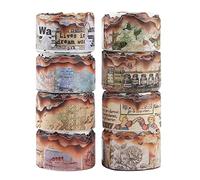 NOGAMOGA Set de Cintas Washi Vintage, 8 Rollos de Cinta de Enmascarar para álbum de Recortes con Bordes Quemados, Kit de Cintas Decorativas para DIY Diario, Planificador, Bullet Junk Journal